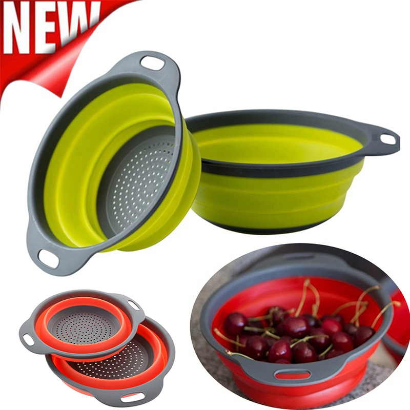 

New Creative Drain Basket Foldable Silicone Colander Kitchen Strainer Tools Vegetable Fruit Wash Basket Filter 2Pcs/set