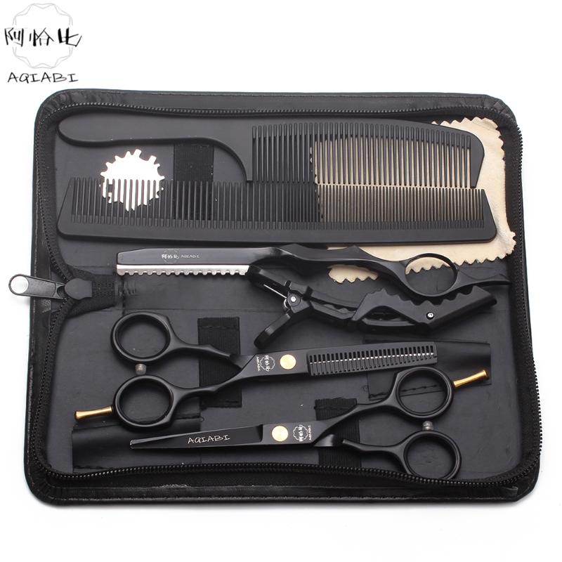 

Suit 5.5" AQIABI Black Haircut Scissors Hairdressing Supplies Cutting Scissors Thinning Shears Professional Hair A1104