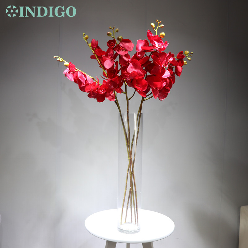 

INDIGO- 5pcs Large Size 100cm Red Phalaenopsis Orchids Silk+Latex Coating Real Touch Flower Wedding Floral Party Free Shipping, 5 stems grey
