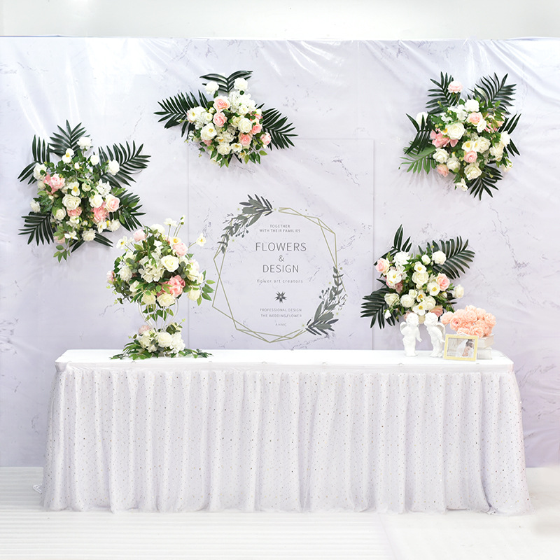 

Artificial flower row wedding backdrop arch decor flower arrangement Moon Shape pavilion stand ceremony wall ball, Style g