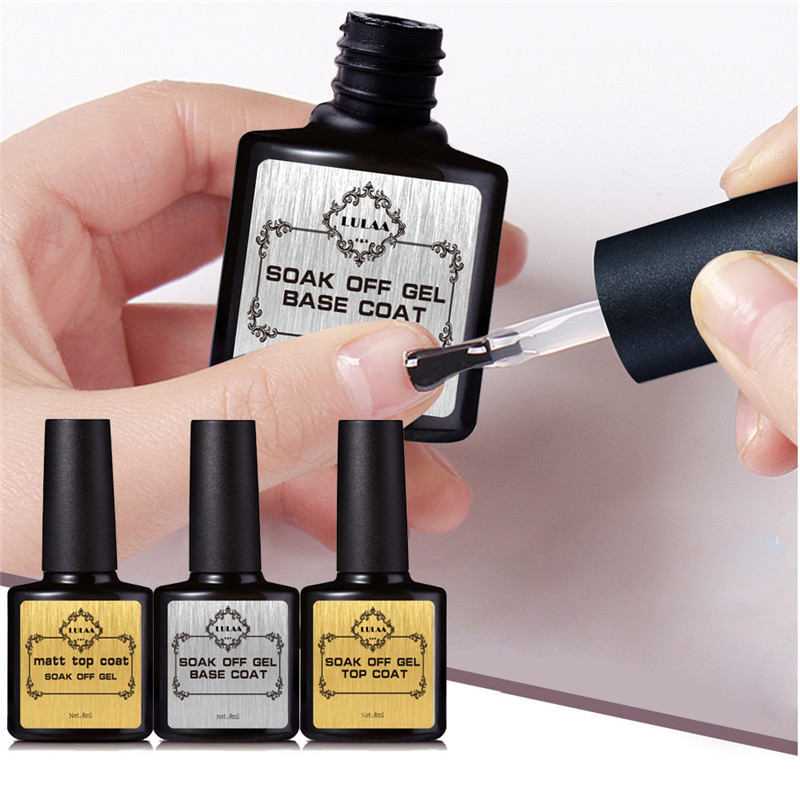 

LULAA 8ML Base Coat No Wipe Top Coat Color Gel Nail Polish Matte UV Top UV LED Soak Off Nail Art Gel Varnish Lacquer