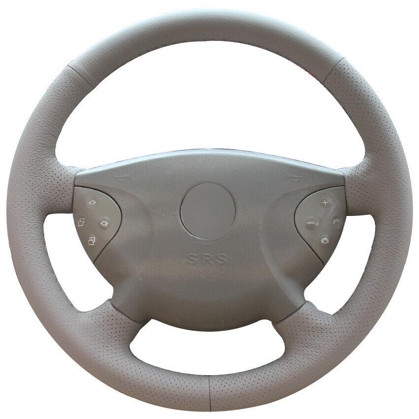 Custom Made DIY Anti Slip Beige Leather Car Steering Wheel Cover for Benz W210 E240 E63 E320 E280 2002-image-546621829