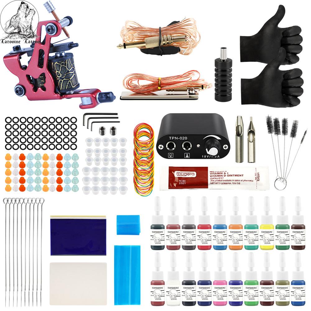 

Tattoo Kit 20 Colors Inks 8 Wrap Coils Machines Grips Needles Power Supply Tattoo Kit For Beginner Accessories Set