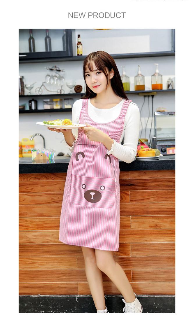 

Cute Women Lady Waterproof Bib Apron Dress Restaurant Home Kitchen with Pocket Cooking Cotton Smock Apron cute Bear Bib