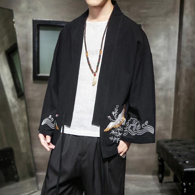 

long-sleeved mens clothings 2020 new embroidery jacket men Outerwear Chinese style Autumn Hanfu coat New loose Youth Fashion, Red