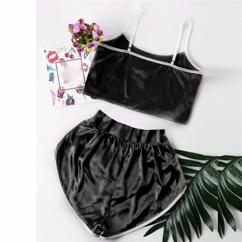 

Fashion Women Cute Sexy Lingerie Girl Black Sleepwear Loose Shorts Set Pajamas Pour Femmes Pijama Mujer roupa para casa D4