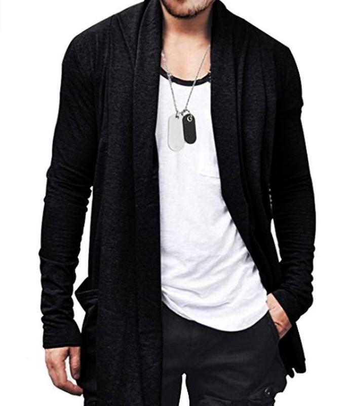 

Spring and Autumn Casual Loose Solid Color Long Sleeves Men's Cardigan with Two Pockets Simple All-match Style, Black xxl
