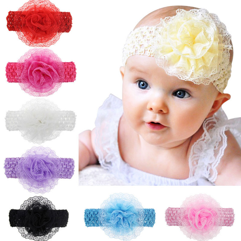 

Baby Headwear Head Flower Hair Accessories flower soft Elastic crochet headbands stretchy hair band Free shipping, Mixed