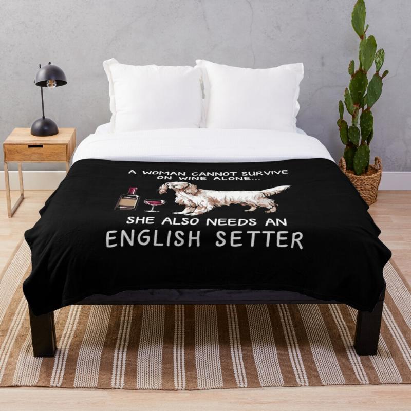 

English Setter and wine Funny dog Throw Blanket Soft Sherpa Blanket Bed Sheet Single Knee Office Nap