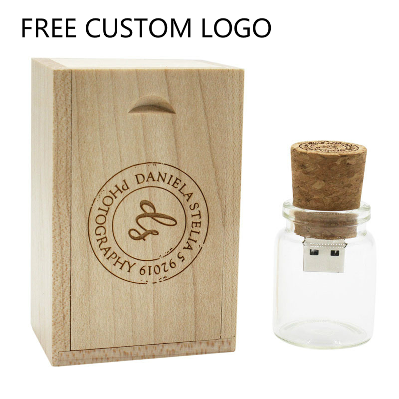 

Glass Bottle USB Flash Drive Custom Logo 128GB Glass Drift Bottle with Cork Box Menory Disk 1/2/4/8/16/32/64gb Engrave Artwork Pendrive