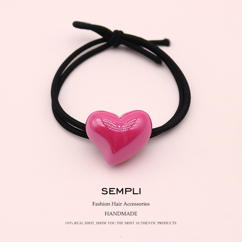 

Sempli 7 Candy Colors Resin Love Heart Nylon High Elasticity Rubber Band Hair Band Children Hair headband Accessories Scrunchie