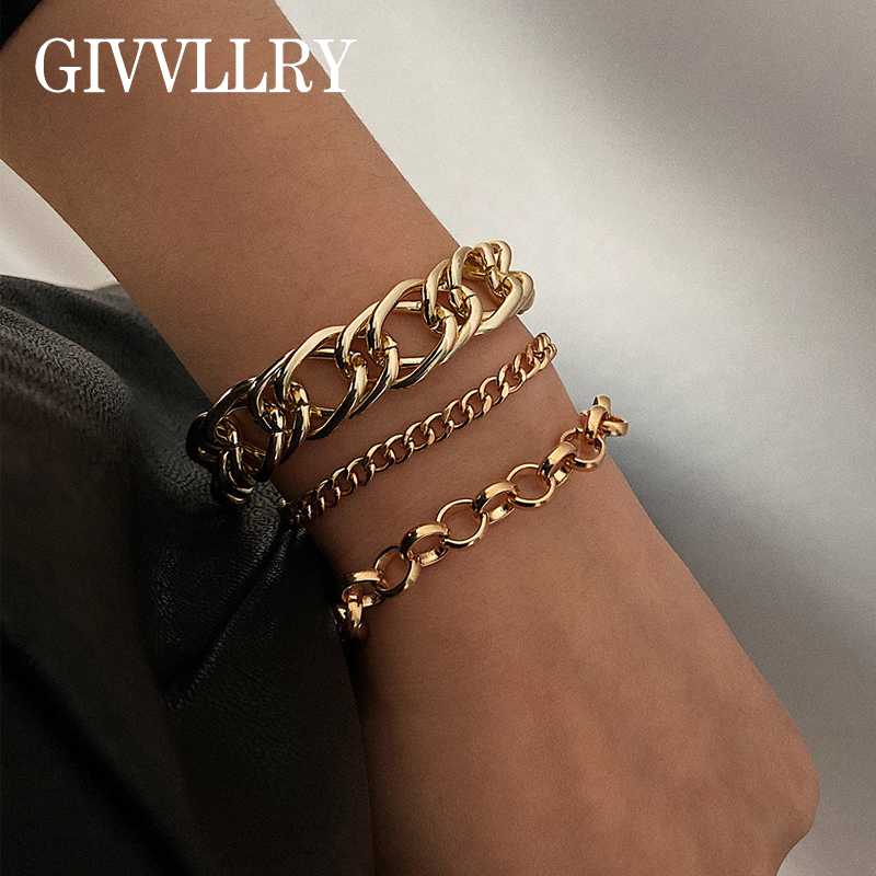 

3 pcs/Set Chunky Curb Chain Bracelets for Women Men Jewelry Steampunk Hip Hop Punk Chic Basic Gold Thick Link Chain Bracelet