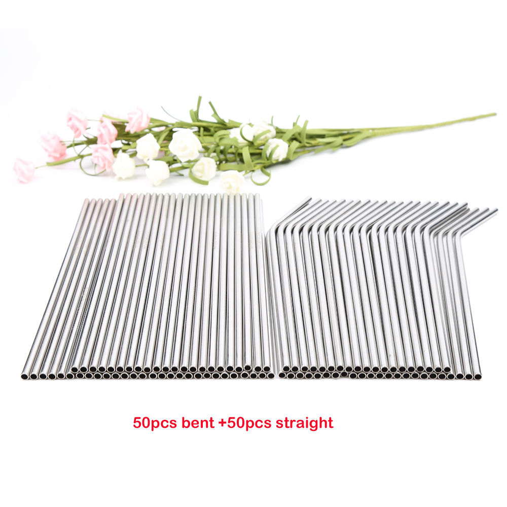 

Wholessale 100pcs/lot Metal Straws Reusable High Quality 304 Stainless Steel Drinking Tubule 267mm*6mm E-co friendly Bent Straws