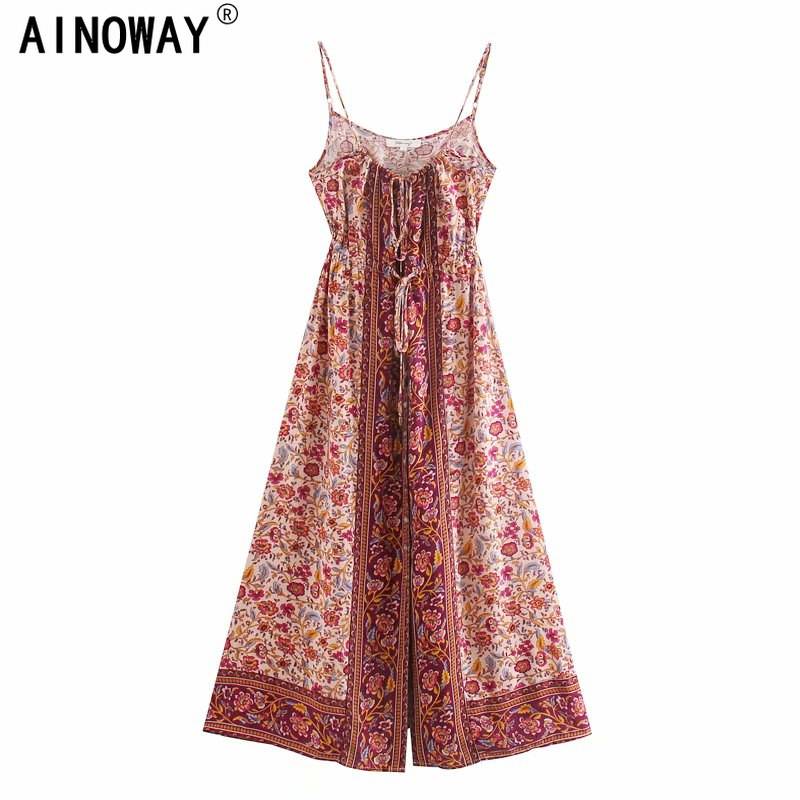

Vintage Chic Women pink floral print sleeveless strap beach Bohemian happie dresses Ladies rayon Boho maxi dress vestidos, Black
