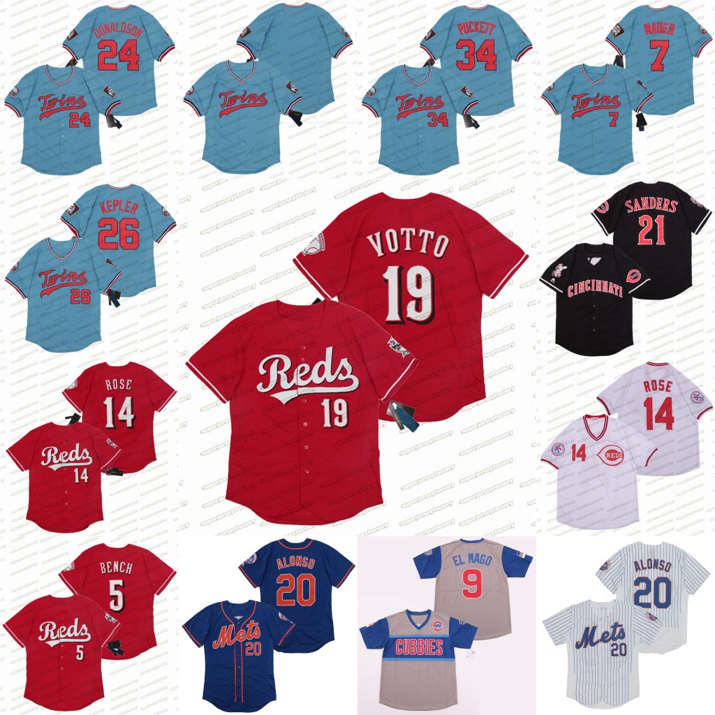 

19 Joey Votto Jersey Pete Alonso Kirby Puckett Josh Donaldson Max Kepler Johnny Bench Joe Mauer pete Rose Deion sanders Bseball Jererys