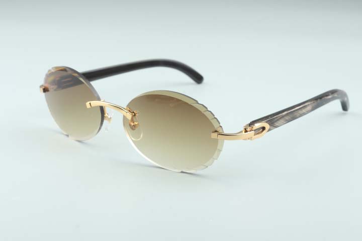 

2019 Newest cutting lenses sunglasses A3524016-5, pure natural black textured buffalo horn legs retro oval glasses, size: 58-18-140mm