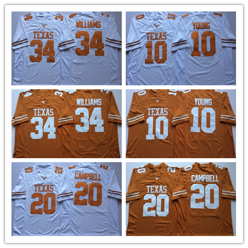 

2019 Texas Longhorns Vince Young College Football Jerseys 20 Earl Campbell 34 Ricky Williams Stitched NCAA University Jerseys White Yellow, As pics