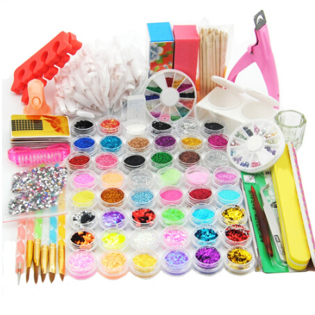

48pc Nail Manicure Set For Nail Polish Gel Glitter Powder Acrylic Rhinestone UV Gel Polish Sets Nail Tips Salon Tools