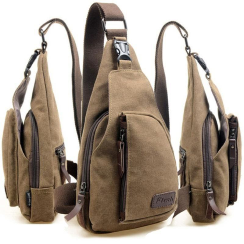 

Canvas Chest Bags Sports Multifunctional Outdoor Satchel Boston Fashion Men's Travel Sling Pack Crossbody Bag, Khaki