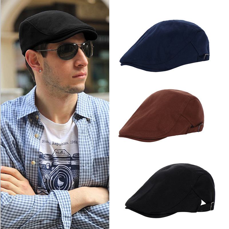 

New summer men's cotton solid color beret cap, Black