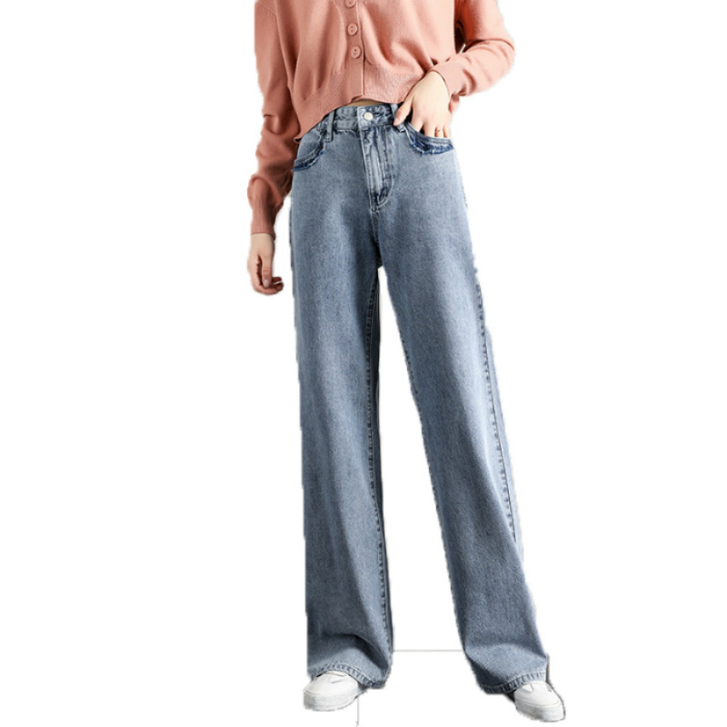 

High Street Women Denim Light Blue Jeans Trousers Plus Size 32 Femme Pantalon High Waist Loose Wide Leg Pants Big Sizes 2019 New, Sky blue