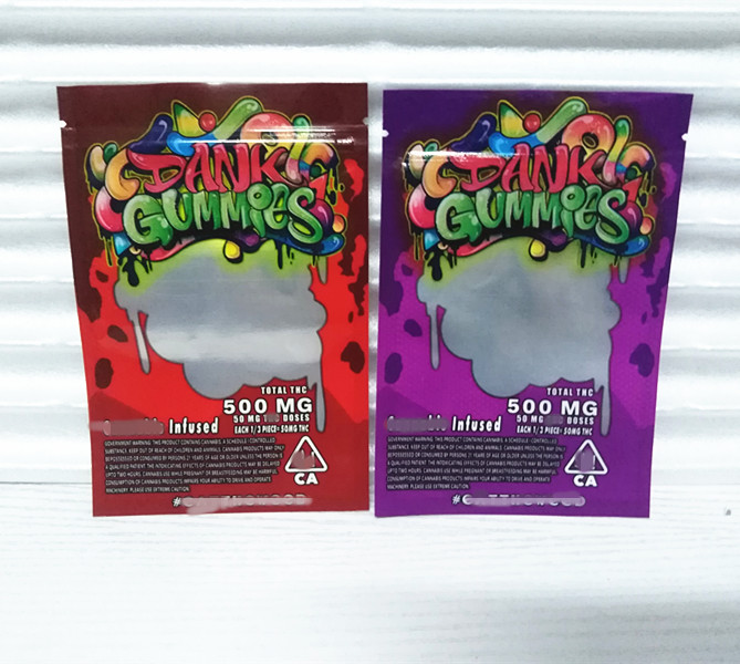 

2020 new edibles dank gummies bag with window 500mg plastic zipper edible packaging mylar smell proof bag