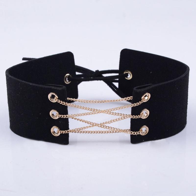 

Sexy Women Syede Lace Up Choker Necklace Thick 5 Color Velvet Corset Leather Choker Collares Wrap Clavicle Gothic Chokers