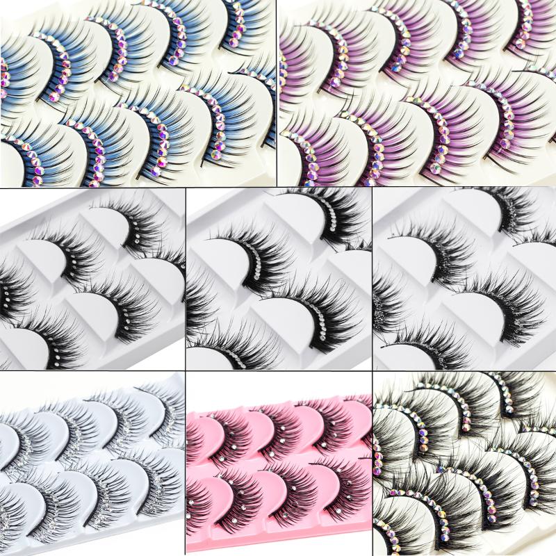 

Makeup 5 Pairs Color Glitter Diamond Eyelashes False Eye Lashes Party Cosplay Halloween Long Thick Natural Eyelash