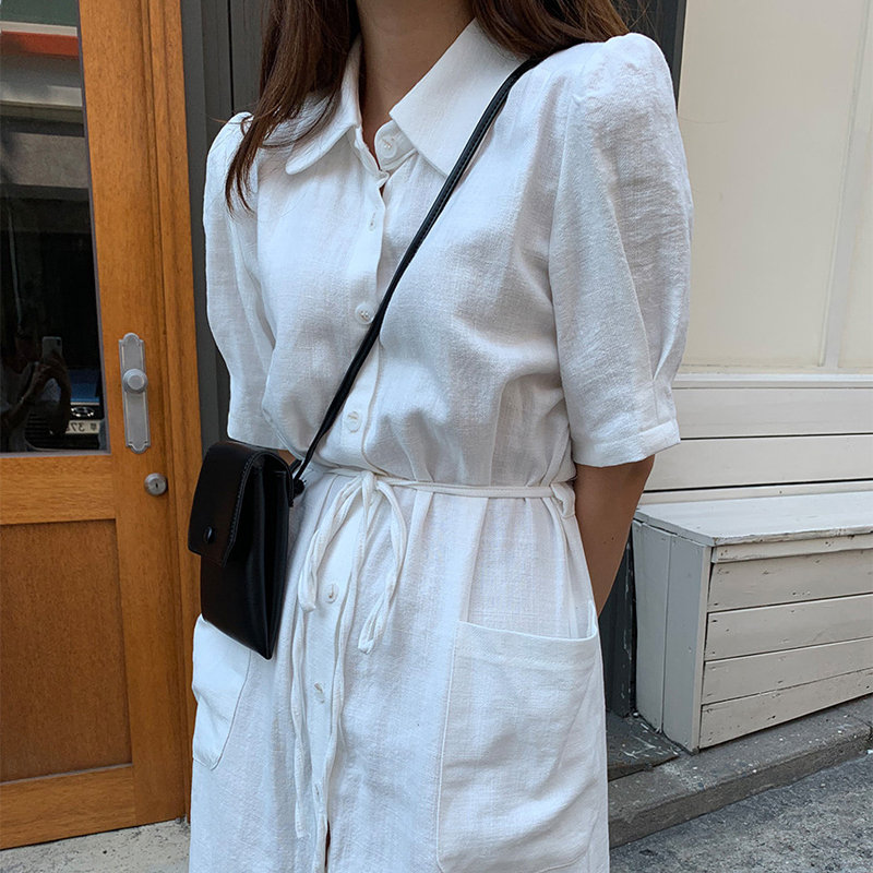 

Women Cute All Match Stylish Chic A-line Solid 2020 New Summer Fresh Thin Hot Sale Cotton Brief Dress Minimalist Woman Dresses, White