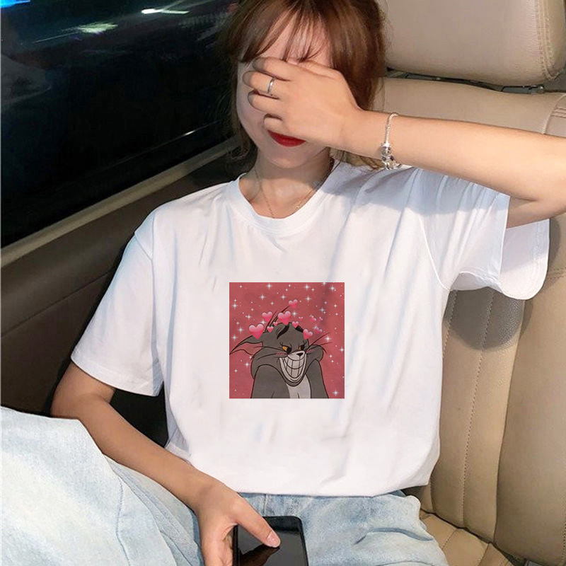 

New Harajuku Retro Female Tshirt Cartoon cat Print Short Sleeve Tops & Tees Fashion Casual T Shirt Women Clothing T-shirts