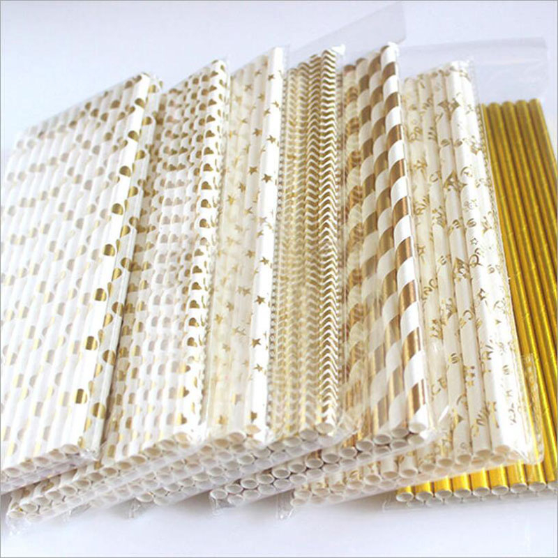 

Environmentally Friendly Metallic Gold Heart Star Foil Birthday Stripe Paper Straws Party Paper Decorations Silver Foiled Straws