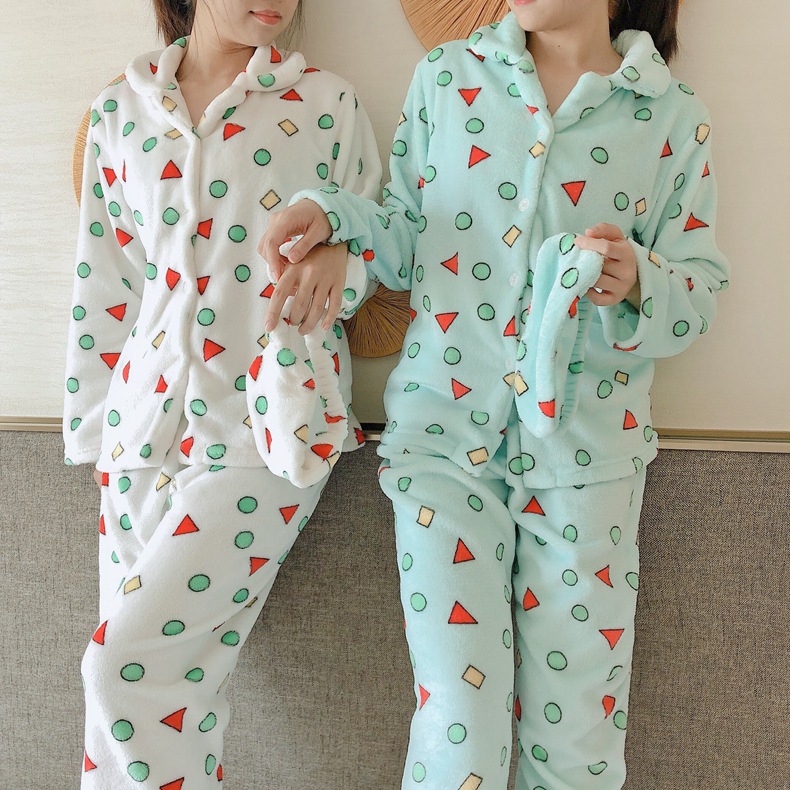 

Pajamas Flannel Winter Set Thick Polyester Full Geometric, Beige