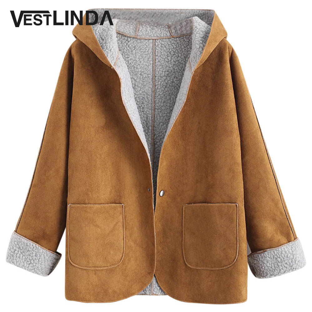 

Suede Jacket Coat Winter Warm Overcoat Faux Leather Jackets Women Clothing Ladies Coats Cuffed Sleeves Hooded Sheepskin Coat, Caramel coat