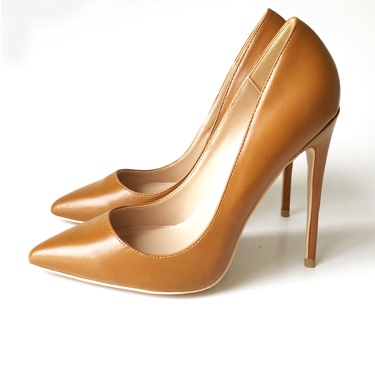 

Free Shipping women lady 2019 sexy brown Leather red Poined Toes Wedding heels Stiletto High Heels shoes pumps bottom sole 12cm 120mm, 8cm
