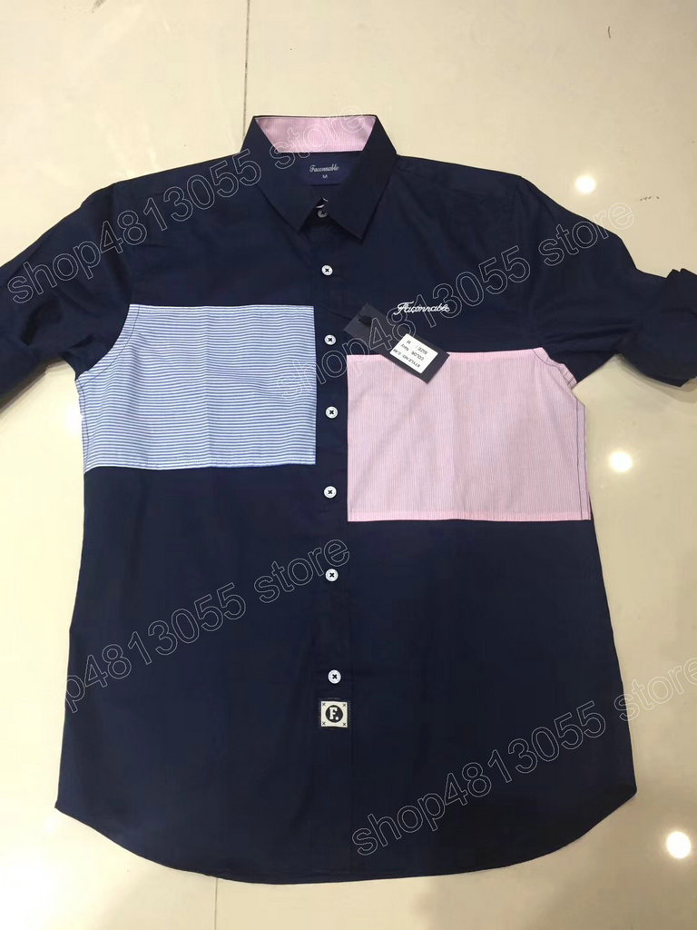 

New style Faconnable Brand Shirts Chemise Masculine Fashion Men Long Sleeve Clothing Cotton Shirt Male Casual Shirt, Blue;gray