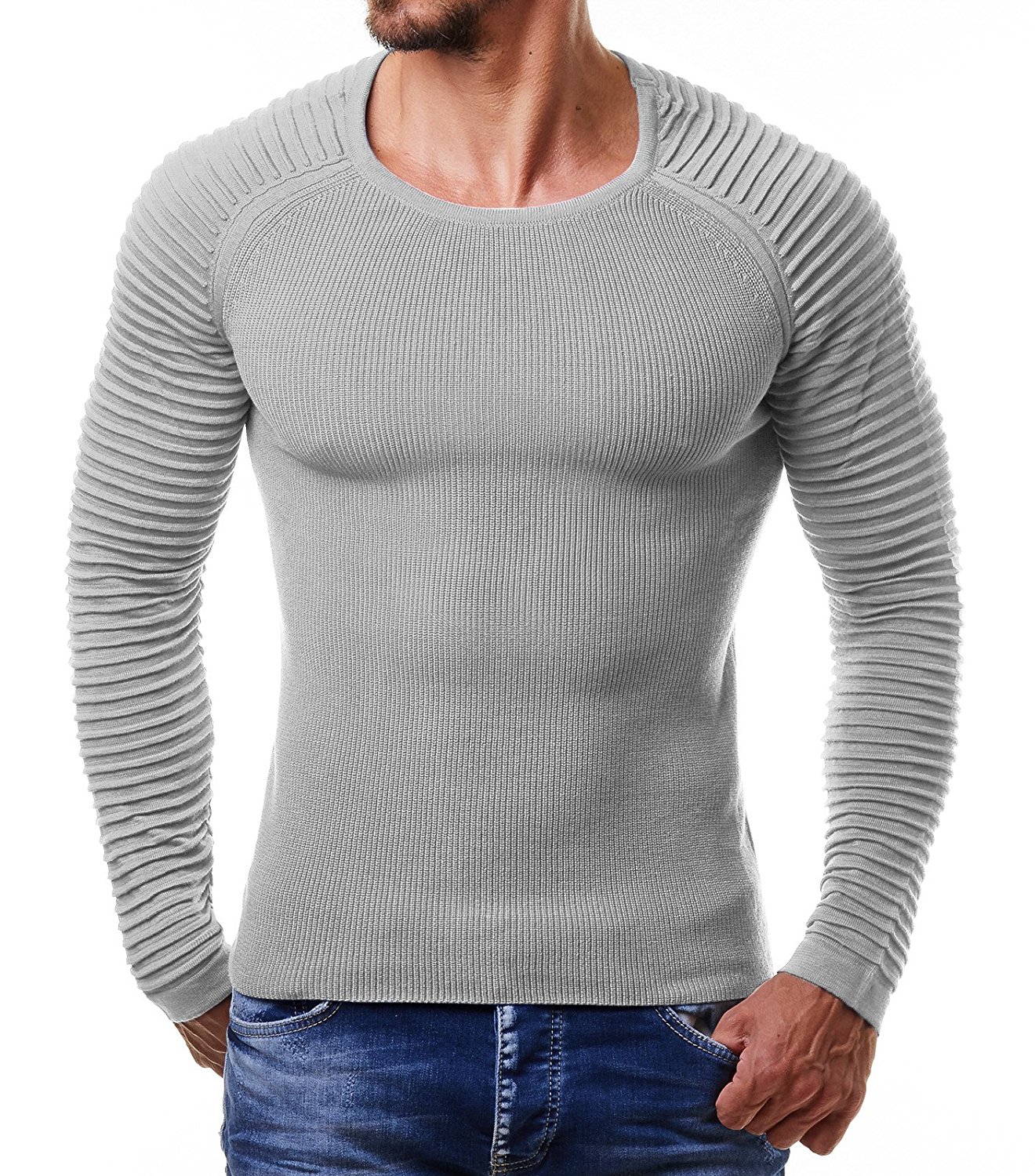 Hommes col rond chandails bras côtes plissé Design chandails minces Hommes couleur unie coupe tricoté hauts automne hiver chandails