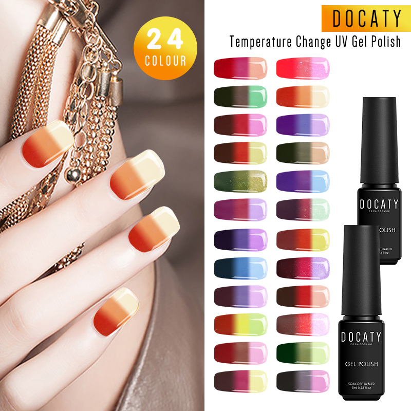 

Docaty 3 Colors Glitter Gel Nail Gel Polish 7ml Temperature Changing Color UV Vernis Semi Permanent Nail Polish, 4211