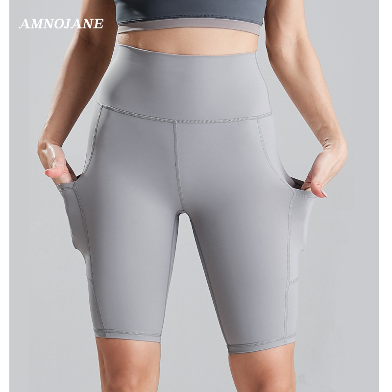 

Women Seamless Yoga Shorts Running High Waist Short Gym Leggings With Pockets Spandex Workout Fitness Sports Activewear Shorts, Black