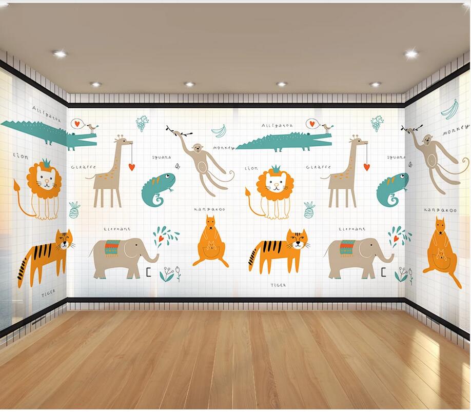 

3d wallpaper wall decor custom photo Alphabet kindergarten wallpaper cartoon cute animal background wall household wall art canvas pictures, Non-woven wallpaper