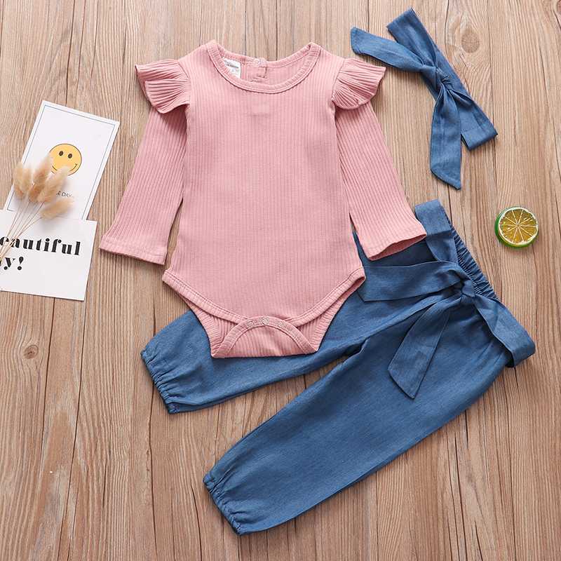 

Baby Girl Clothes Set Autumn Spring Long Sleeve Bodysuit Pants Headband Outfit Baby Girls Clothing 3Pcs Newborn Infant 0-24M, Yellow