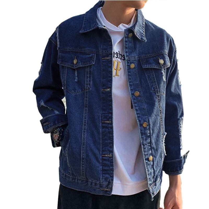 

Men Denim Jackets Ripped Holes Jeans Jackets Streetwear Casual Outwear Coat Men Jacket Streetwear, Db