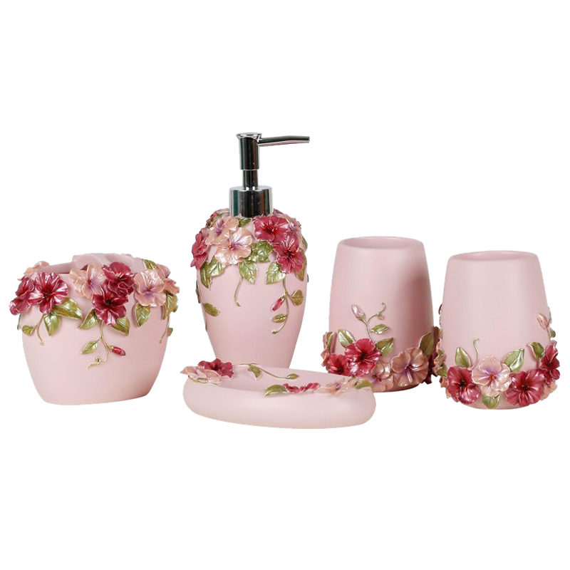 

Country Style Resin 5Pcs Bathroom Accessories Set Soap Dispenser/Toothbrush Holder/Tumbler/Soap Dish