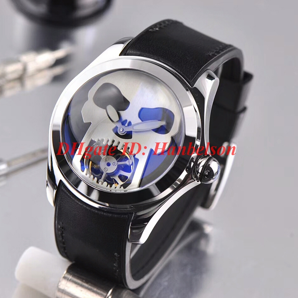 

Hot sale Bubble watches Automatic mechanical Mens Watch Skull Tourbillon montre de luxe Sports rubber strap stainless steel 46mm, Cr1