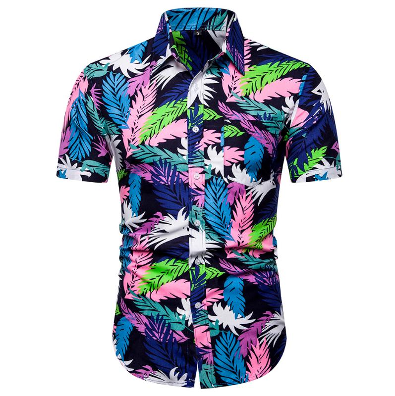

2020 Fashion Men' Casual loose Button Hawaii Print Beach Short Sleeve Quick Dry Top Blouse M-3XL hawaiian shirt streetwear, Multi color2