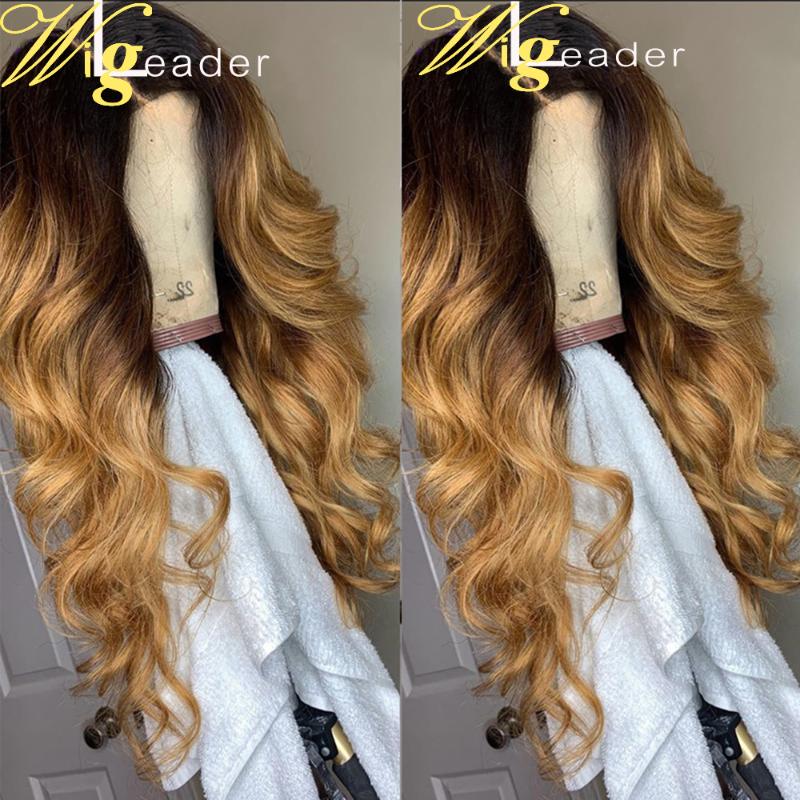 

Wigleader #4/27 Honey Blonde Ombre Wave Glueless Lace Front Wigs Preplucked 180% 13x6 Lace Frontal Wigs Ombre Human Hair, 13x4 lace front wig
