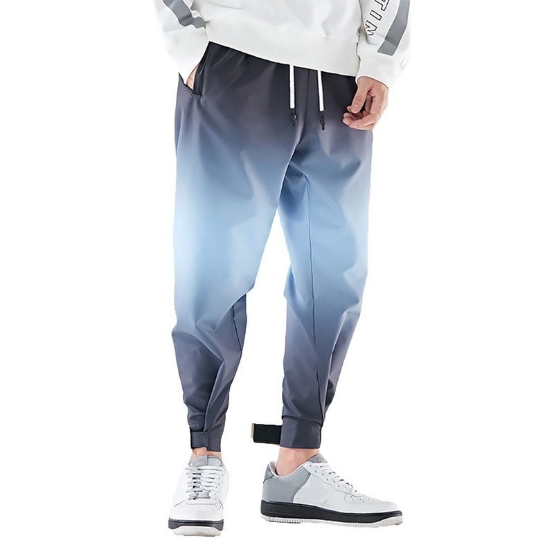 

Men New Harajuku Gradient Patchwork Casual Harem Pants 2020 Fashion Men Drawstring Pockets Sports Hip Hop Pants Streetwear, Gray blue
