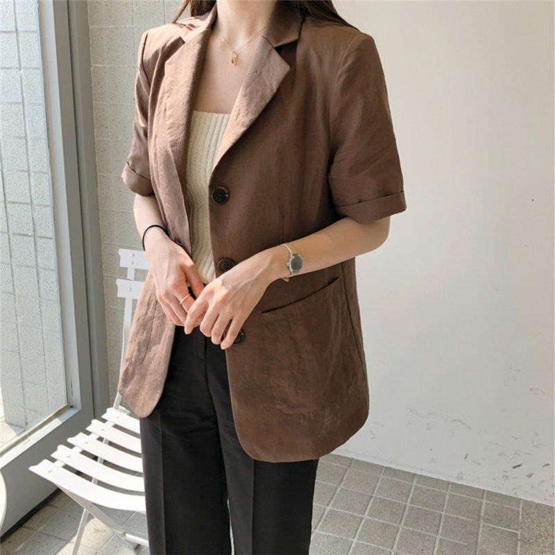 

HziriP New Solid Large Size Gentle Simple Chic 2019 Summer Office Ladies Loose All Match Fashion Women Short Sleeves Blazers, Blue