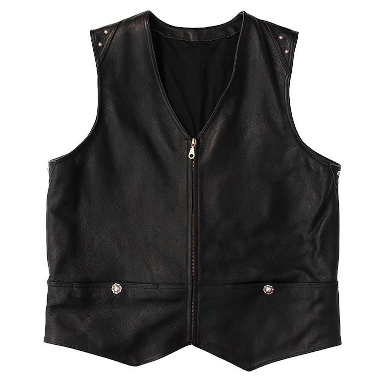 

Mens Real Leather Waistcoat Motorcycle Biker Vest Black Genuine Leather Cowhide Sleeveless Jacket Handmade High Quality