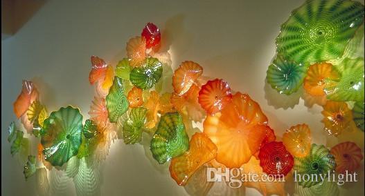 Colorful Wall Hand Blown Glass Art Decorative Flower Plates for Wall Decoration Style Multicolor Glass Hanging Plates Wall Art-image-525058486