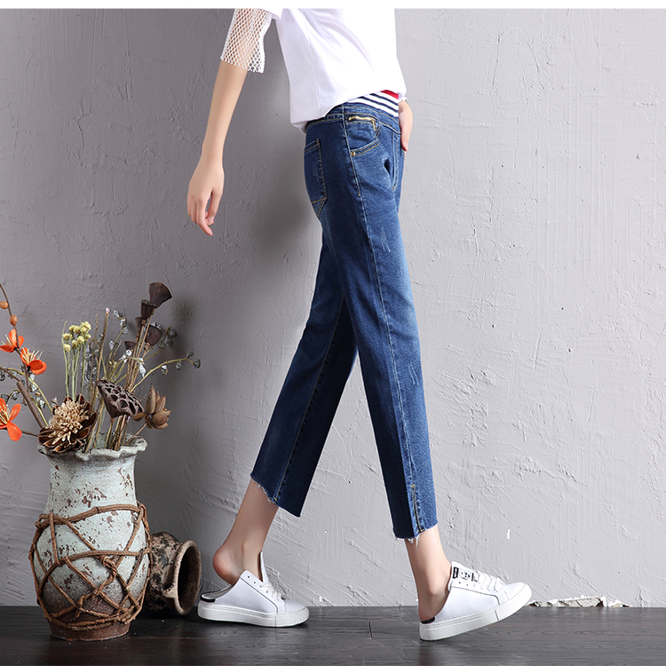 

Dark Blue Spring, Summer, New Easing Nine Points Straight Jeans